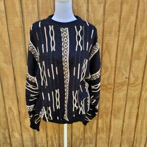 Vintage 90s Milford Sportswear 3D Cable Knit Crewneck Sweater Size L EUC